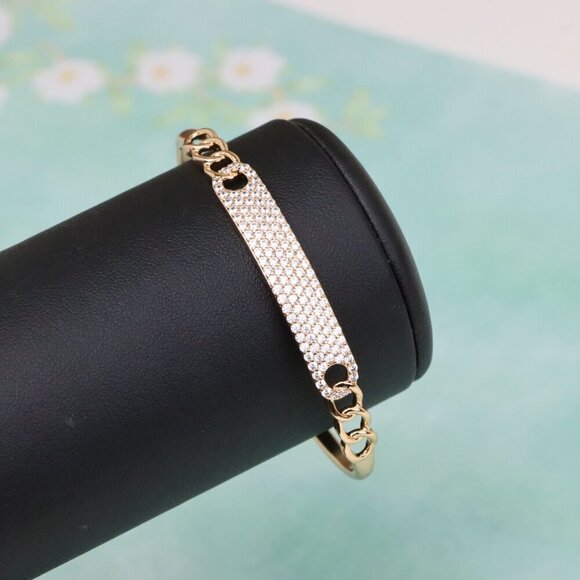 Rose Gold Chain Link Bangle with Sparkling Stone-Encrusted Plate, XPBL0556 - Picture 8 of 12